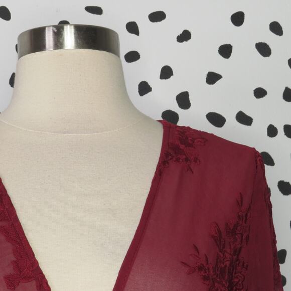 Lioness Red Baby Brooke Sheer Deep V-Neck Embroidered Romper - Picture 4 of 11